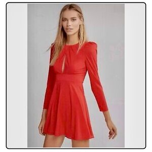 Express red sexy mini dress long sleeve dress Christmas party dress